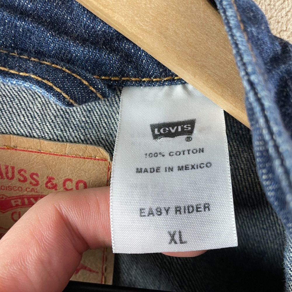 Levis Jacket Mens Extra Large Easy Rider Denim Medium Wash Trucker XL Biker Logo - Picture 12 of 16